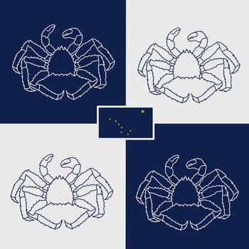 King Crab Alaska in four Frame with Alaska Flag Perfect for Print, Apparel, etc vector