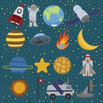 astronaut and space element design collection set vector