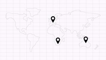 Pin Location Pop-Up on World Map Animation On Transparent Background. 4k Animation video