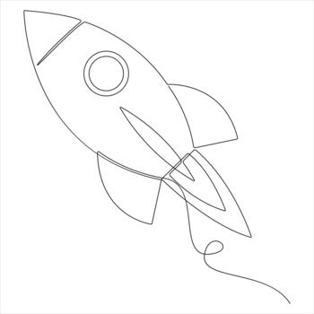 One continuous line drawing of rocket take off rocket space ship launch line drawn design vector