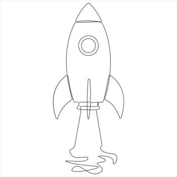 Continuous one line drawing of rocket take off rocket space ship launch outline style illustration vector