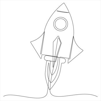 Rocket launch continuous one line art isolated illustration vector