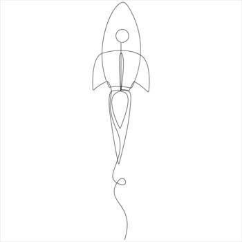 Continuous line drawing of rocket take off rocket space ship launch line art illustartion vector