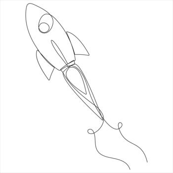 Continuous oneline drawing of rocket take off rocket space ship launch line art illustartion vector