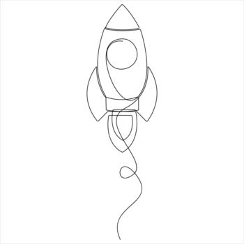 Rocket launch in one continuous line drawing illustration vector