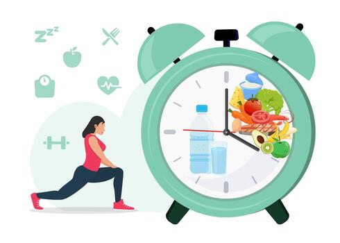 Concept of Time restricted eating or Intermittent fasting in flat design vector