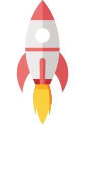 Flat symbol of a rocket ascending into stylized clouds vector