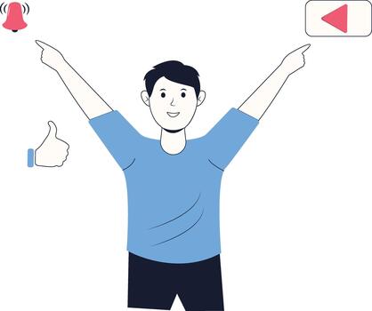 Man Creators Like and Subscribe in Flat Design. vector