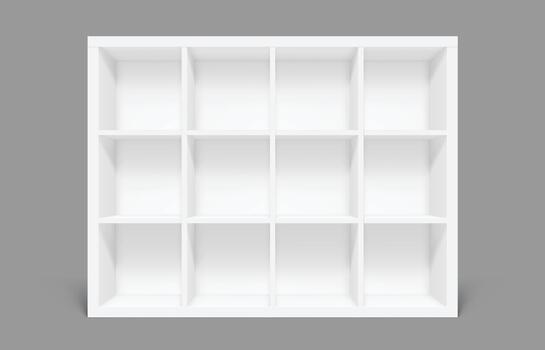 White empty bookshelf with a grid of compartments vector