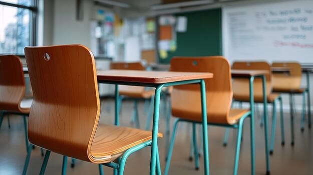 Empty classroom waiting for students to learn photo