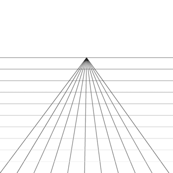 Technical perspective grid with converging rays meeting at a distant point png