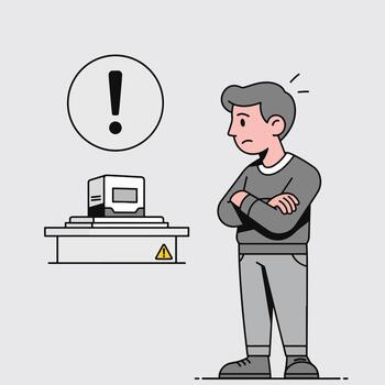 Man looking at warning sign and computer vector