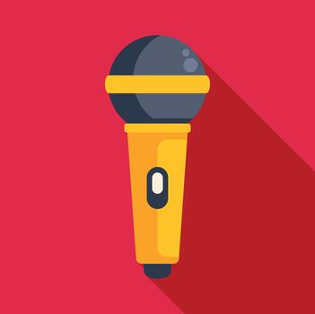 Flat design yellow microphone creating a long shadow vector