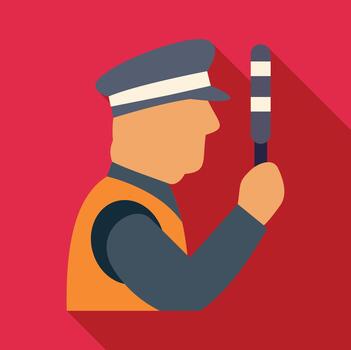 Traffic controller wearing uniform holding stop baton vector