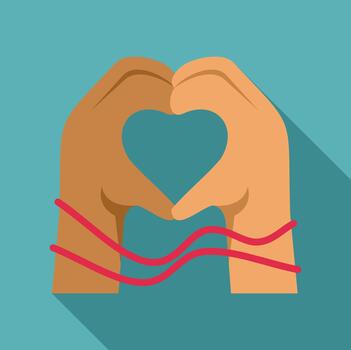 Hands forming heart shape connected by red strings vector