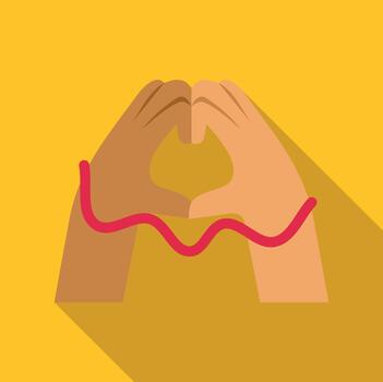 Hands forming a heart with red string love connection vector