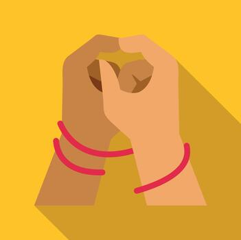 manos formando corazón símbolo con rojo hilo vector