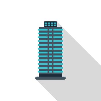 Skyscraper building creating long shadow, flat design illustration vector