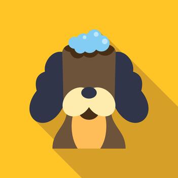 Puppy getting bath with shampoo flat icon vector