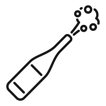 Champagne bottle line icon exploding fizzing bubbles vector