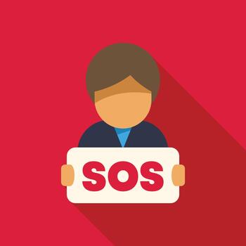 Sos icon with long shadow on red background vector
