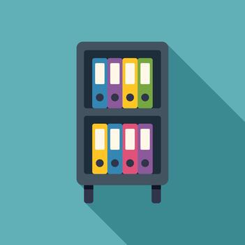 Office bookshelf storing document file binders in rows vector