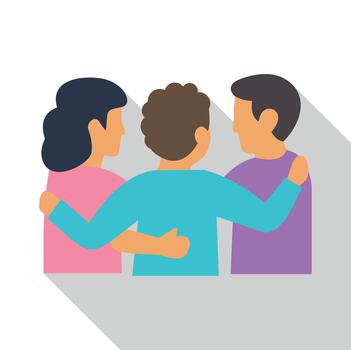 Three friends embracing showing support and unity vector