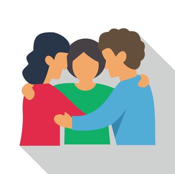 Three friends embracing showing unity and support vector