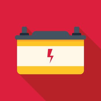Flat icon of car battery with lightning bolt on red background vector