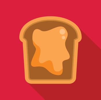 Toast slice with peanut butter spread for breakfast on red vector