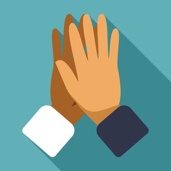 Diverse hands high fiving showing teamwork and collaboration vector