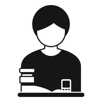 Student learning at desk with books and device vector