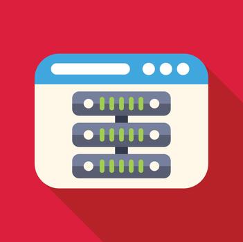 Server racks inside browser window for data hosting vector