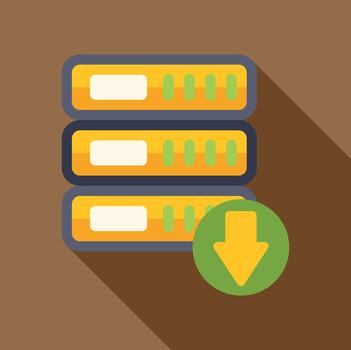 Server rack downloading data flat icon design vector