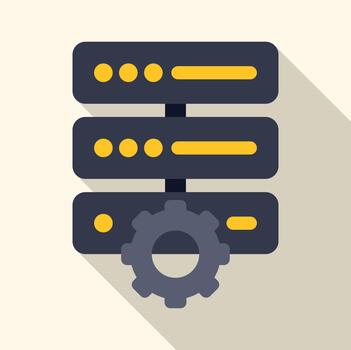 Server rack with gear icon representing settings vector