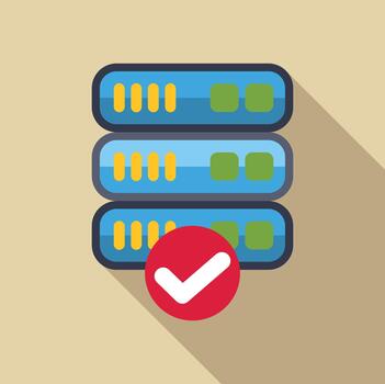 Server rack data access approved checkmark icon vector
