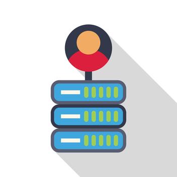 User profile connected to database server rack vector