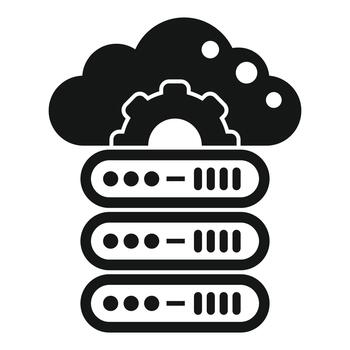Cloud storing data on server rack with a gear icon vector