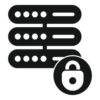 Server rack icon with padlock showing data security vector