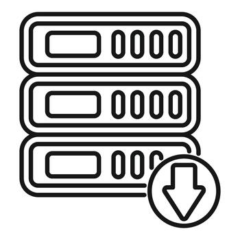 Server rack system with a download arrow icon for data transfer vector