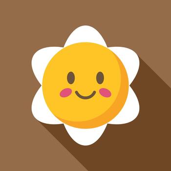Smiling flower character icon with long shadow vector