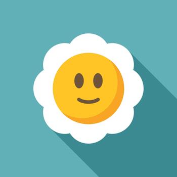 Smiling emoji face in flower shape with long shadow vector