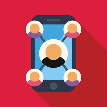 Smartphone displaying social network user connecting flat icon vector