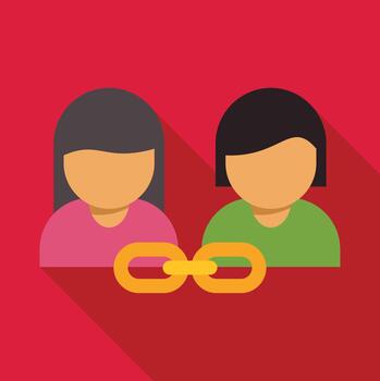 Couple linked by chain representing relationship connection vector