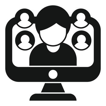 Online conferencing call on computer monitor icon vector