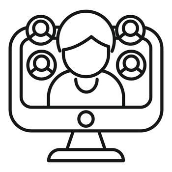 Online conferencing team meeting on computer monitor vector