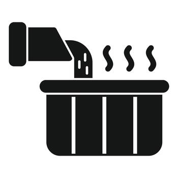 Wastewater flowing from pipe into container releasing steam vector