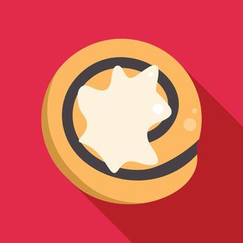 Cinnamon roll with icing top view flat icon vector