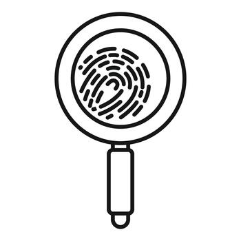 Magnifying glass identifying fingerprint for security and investigation vector