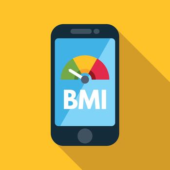 Mobile phone displaying bmi health measurement application vector